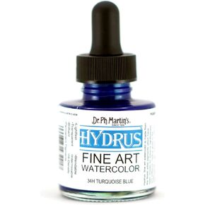 Dr. Ph. Martin's Hydrus Fine Art Watercolor (34H) Watercolor Bottle, 1.0 oz, Turquoise Blue, 1 Bottle