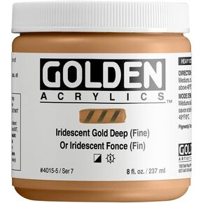 Heavy Body Acrylics by GOLDEN, Iridescent Gold Deep (Fine), 8 fl. oz. Jar, Professional Acrylic Paint, Semi-Opaque