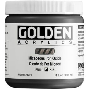 Heavy Body Acrylics by GOLDEN, Micaceous Iron Oxide, 8 fl. oz. Jar, Professional Acrylic Paint, Semi-Opaque
