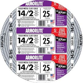 Southwire 68579201 Armorlite Type Mc Aluminum Armored Cable, 14/2, 600 Volts, 250 Ft. Coil