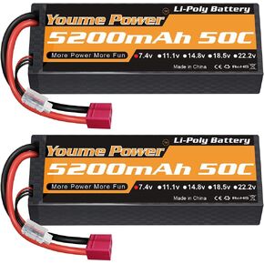 2S Lipo Battery 5200mAh ، 2 حزم 7.4 فولت RC Lipo بطارية 50C T PLUP CASE FOR 1/8 1/10 RC CAR TRUCKS OPUCCLOS
