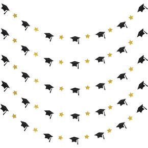 3pcs تخرج الأسود والذهبي Cap Garland Banner 2025 Banner Banner Class لعام 2025 لفئة زخارف الحفلات في 2025 من الأسود والذهبي