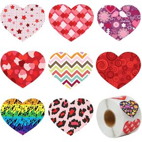 Dzrige 500pcs/roll Heart Shape Labels Love Heart Stickers Love Scrapbooking Adhesive Stickers for Valentine's Day Wedding Decor Stationery Candy Dragee Bag Gift Box Packing Bag Sticker
