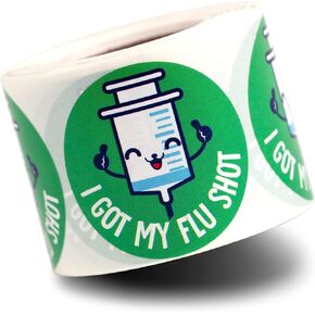 300 I Got My Flu Shot Stickers - 1.5 inch Round Circle Dots Vaccine Immunization Season Stickers - Green - 1 Roll of 300