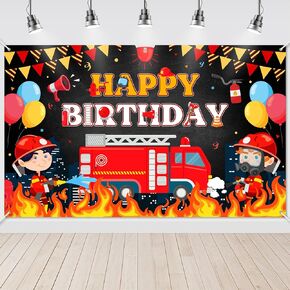 Avezano Firetruck Birthdy Banner Firetruck حفلة عيد ميلاد للأطفال من الإطفاء في الهواء الطلق في الهواء الطلق خلفية عيد ميلاد سعيد للتصوير
