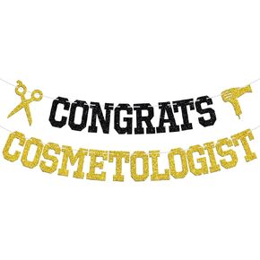 Congrats Cosmetologist Banner, Future Barber/Hairdress, Cosmetology School Survivor Graduation Party Decorations Supplies