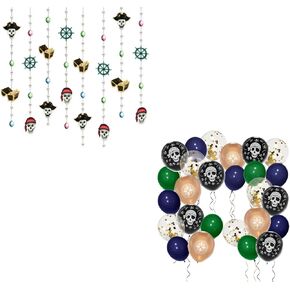 Cheerland Skull Pirate Streamers و Balloon Arch Kit لـ Halloween Skeledon Pirate Hanging Costume Party Decoration and Supplies