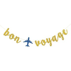 Bon Voyage Banner - موضوعات سفر الطرف اللوازم - تغيير الوظيفة - التقاعد - نقل - زخارف حفلة وداع - بريق الذهب
