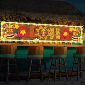 Oudain Hawaiian Luau Party Decorations Lighted Aloha Banners Tiki Decorations Banners Sign for Summer Aloha Hawaii Luau Tropical Theme Tiki Beach Pool Birthday Party Supplies Decor