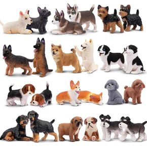 24pcs التماثيل الكلاب playset ، شخصيات جرو بلاستيكية واقعية ، شخصيات صغيرة مطلية باليد ، لعبة كعكة القبعات العليا للأطفال