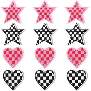 12Pcs Heart Iron on Patches Star Patches Iron on Patches for Jeans Jacket Patches Embroidered Checkered Racing Patches Appliques for Clothes Shirt Backpacks Hats