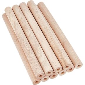 OLYCRAFT 8Pcs Hollow Wood Sticks Rubber Wood Dowel 11.8x1 Inch Wooden Dowel Rod with 0.4 Inch Hole Unfinished Rubber Wood Rods Natural Wood Round Rods for DIY Crafts Arts Projects