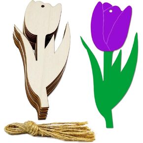 20 pcs 6 بوصة غير مكتملة زهرة الخشب الزهرة القاطعات DIY الحرف الخشبية الزخارف على شكل حلي معلقة مع حبال القنب حفرة لزخرفة حفل زنبرك عيد الفصح