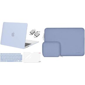 Mosiso متوافق مع MacBook Air 13 بوصة الحالة 2024 2023 2022 M3 A3113 M2 A2681 معرف اللمس ، قذيفة صلبة بلاستيكية وغطاء أفلام الشاشة ونوع C محول وحقيبة النيوبرين مع علبة صغيرة ، الأزرق الباستيل