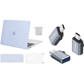 MOSISO Compatible with MacBook Air 13 inch Case 2022-2018 A2337 M1 A2179 A1932,Case&Keyboard Cover&Screen Film&Storage Bag for MacBook Air 13.3 Case&USB C to USB Adapter 3 Pack,Pastel Blue&Baby Blue