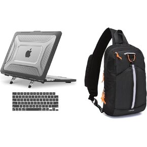 حقيبة Mosiso sling bag rfid crossbody sling backpack ومتوافق مع MacBook Air Case 13 بوصة 2024-2022 M3 A3113 M2 A2681 ، قضية TPU Hovey Hovey مع Kickstand والوحة المفاتيح ، Black