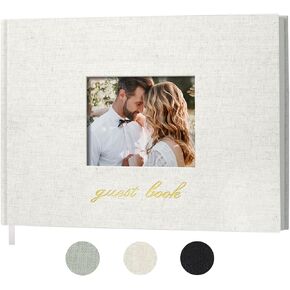 SUNEE Wedding Guest Book - Polaroid Guest Book Weddings Reception, Linen Cover 7" x 9" Guest Book for Baby Shower, Birthdays and Special Events, 100 Blank Pages for Wedding Sign in and Photos, Beige