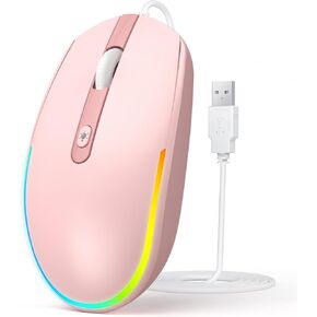 ماوس سيندا السلكي - ماوس كمبيوتر USB سلكي مع ماوس ضوئي LED بإضاءة خلفية RGB مع سلك USB متصل لأجهزة الكمبيوتر المحمولة وأجهزة الكمبيوتر المحمولة Chromebook - أرجواني