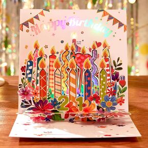 Blowable Musical Happy Birthday Firework 3D Pop Up Musical Card With LED Happy Birthday Light And Music ( happy birthday to you), 3D birthday Greeting Card with Note Card & Envelope For Wmomen, Wife, Mom, Grandma, Daughter, Sister, Girlfriend, Husband, Gr
