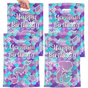 40Pcs Mermaid Birthday Party Favor Bags, Mermaid Goodie Bags with Handles,Ocean Mermaids Gift Candy Treat Bag for Kids Girls Baby Shower Mermaids Themed Under the Sea Party Decorations Supplies Favors