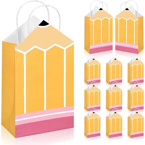 Sanixin 12 PCS أكياس هدايا على شكل قلم رصاص مع مقبض معلمي تقديرات هدايا أكياس المعلم شكرا لكم هدايا لك شكر ديكورات دراسية مدرسية للمعلم