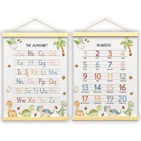 Abc Posters for Toddlers, Educational Posters for Toddlers 1-3, Toddler Learning Poster with Wooden Frames, Alphabet Poster Nursery Playroom Decor, Woodland Nursery Decor, 12x16 inch Set of 2 (B01) in Saudi Arabia