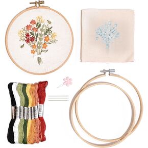 CRAFT CLUB Floral Minis Embroidery Kit Set of 3 Mini Designs DIY Arts and Crafts Cross Stitch Punch Needle Set with Bamboo Hoop and Full Thread Packs in Saudi Arabia