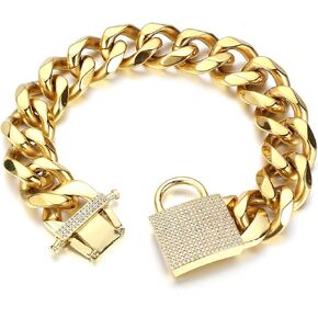 Big Dog Chain Collar Heavy Strong Gold Chain Bling Dog Collar Thick Solid Stainless Steel Wide 23MM Cuban Link Chain Choke Dog Collar for Medium Large Dogs (22inch)