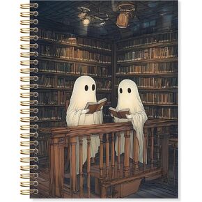 Vintage Gothic Ghost Reader Noteboor Spiral Notebook ، Book Lover Notebooks لأخذ الملاحظات ، ومجلة قراءة لعشاق الكتب ، مجلة Bookish Gothic Spooky 5.5x8.3 بوصة مع 164 صفحة