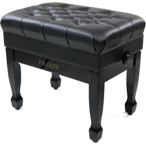 Adjustable Height Piano Bench with Storage, Heavy Duty Solid Wood Piano Stool Keyboard Bench with PU Leather Padded Cushion (Black)