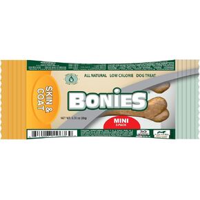 Bonies Skin and Coat Treats for Dogs, Promote Silky Coat and Healthy Skin, Healthy Teeth & Fresh Breath, Low Calories - Chicken Flavor, Minis, 2 Bone Pack