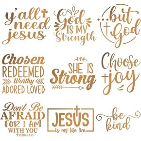 9/12Pcs,Pocket Size Jesus Vinyl Iron-on Heat Transfer Stickers, Floral Letters, God Pray Religious Themes, for DIY Clothing, T-Shirt, Mask, Jeans, Backpack (JG-07)