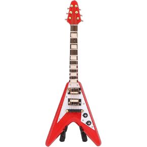 Red Miniature Electric Guitar Replica Wooden Mini Musical Musical Model Dollhouse Decoration 14cm