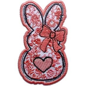 Pink Bunny Bow Patch ، Coquette Happy Easter Size 3 بوصات الحديد على بقع التطريز للقبعات سراويل الجينز ، DIY Sew on Patches ، بقع النسيج ، هدايا عيد الفصح للفتيات الفتيات
