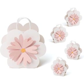 Cheerland Floral Gift Bags Pink Flower Goodie Daisy Treat Party Favor Bag with Handles for Woodland Baby Shower Spring Birthday Wedding Gender Reveal Tea Party Favor Decorations (Pack of 8)