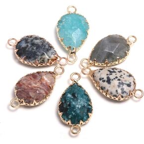 8 Pcs Natural Gem Quartz Stone Connectors，Water Drop Shape Pendants Agate Stone Connectorsfor Jewelry Making