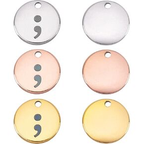 DICOSMETIC 6Pcs 3 Colors Semicolon Charms 12mm Mini Blank Tag Pendants Stainless Steel Flat Round Charms Gold and Rose Gold Disc Pendants for DIY Crafts Jewelry Making, Hole: 1.5mm