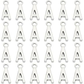 PATIKIL 50Pcs Alphabet Charm Initial Pendant DIY for Jewelry Making Bracelets Earrings Necklace Keychains Crafts, Silvery, Capital a