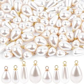 Framendino, 100 Pack White Imitation Pearl Charms Teardrop Pendants Faux Beads Charm for DIY Dangle Necklace Jewelry Making