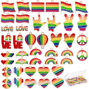 Benospace 42 PCS Rainbow Charm Pride Charm Flag Metal Air Hot Air Balloon Expelsitory for Love Love Bead Supplies for DIY أقراط أساور قلادة