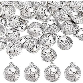 SUNNYCLUE 1 Box 100pcs Earth Charms Bulk Globe Charms Mini Alloy Antique Silver Planet Space Planetary Universal Charm for Jewelry Making Charms Women DIY Necklaces Earrings Bracelets Keychains Crafts