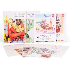 Jofrey 4 موضوعات الطلاء مع كتب تلوين المياه ， Mess Free Kids Kids Watercolor Activity Kit ， أنشطة السفر عيد ميلاد هدية للمبتدئين والمبتدئ