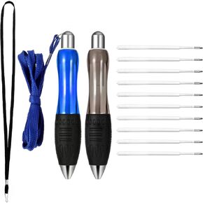 12 Pcs Big Fat Pens with 10 Black Blue Refills Parkinson's Aids for Writing Large Wide Grip Special Pens Carpal Tunnel Ergonomic Hands Pens with Lanyard for Adults Essential Hand Tremors