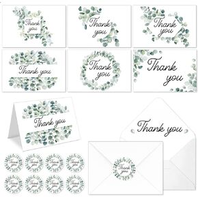 Spakon 245 Pack Thank You Cards with Envelopes and Stickers Greenery Thank You Cards and Notes Greeting Cards Blank Note for Wedding, Bridal Shower, Baby Shower and All Occasions