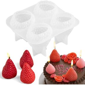 3D Strawberry Silicone Mold Scented Candle Molds for Candle Making Supplies Cute Strawberries Silicone Molds for Resin Home Decorations Fruit Plaster Crafts Cake Decor Strawberry Mold