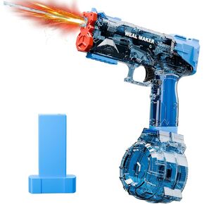 2025 Upgraded Electric Water Gun with Realistic Gun Muzzle Flame,Transparent Automatic Squirt Guns High Powered IP67 Waterproof,Up to 26FT Longer Range Water Pistol with USB Charging（Black+Red）
