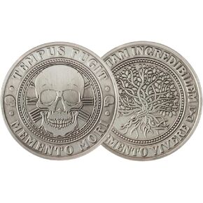 حرفي البومة Memento Mori Coin - Tempus Fugit Collible Coin ، تذكر الموت ، العملات المعدنية الرائعة ، عملة تحفيزية لاتينية ، تصميم جمجمة تذكارية - 40 × 3 مم (بونز)