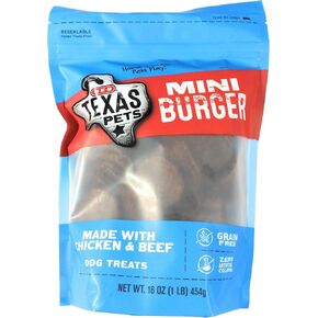 H-E-B Texas Pets Burger Mini Burger مصنوع من الدجاج ولحم البقر 16 أوقية Premium Pet