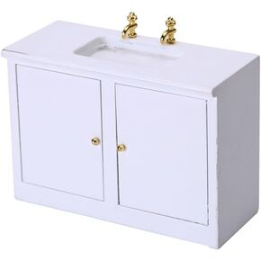 Sink Ornament Doll Dollhouse Children Baby Simulation DIY House for Furniture Bathroom Mini Small Basin Wood Wooden Miniature Wash Table Model White Accessory