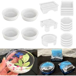 RESINWORLD Coaster Molds with Round Square Octagon Holder Mold + 4 Pack Deep Round Coaster Molds